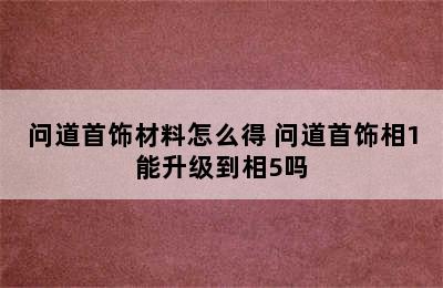 问道首饰材料怎么得 问道首饰相1能升级到相5吗